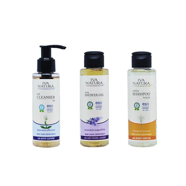 IVA NATURA BUNDLE Nourishing Shampoo + Calming Shower Gel + Liquid Cleanser Soap