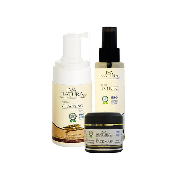 ORGANIC SKINCARE STARTER PACK Face Care Tonic + Makeup Cleansing Foam + Iva Natura Face Mask